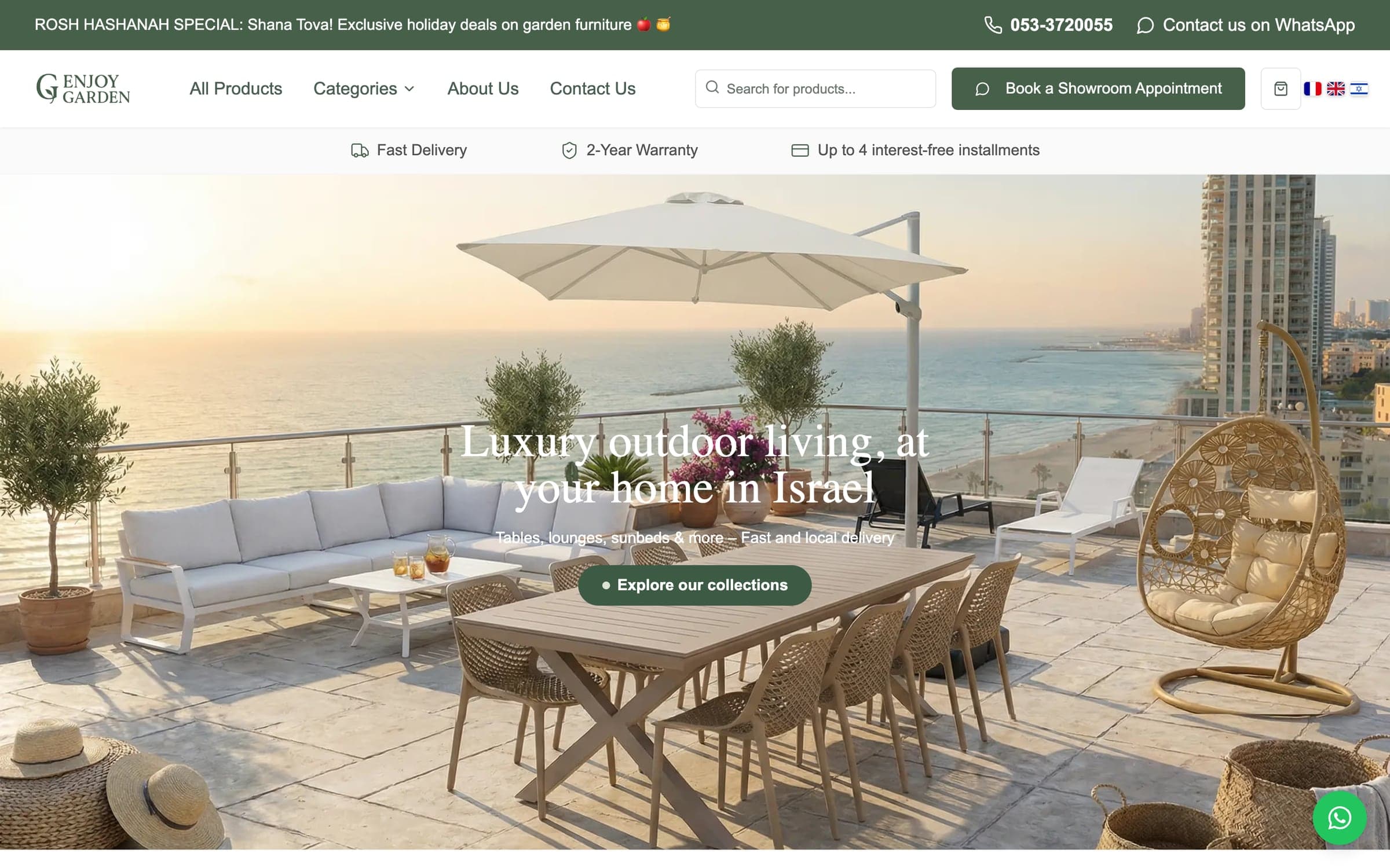 La boutique Enjoy Garden : un salon d'extérieur sur une terrasse face à la mer